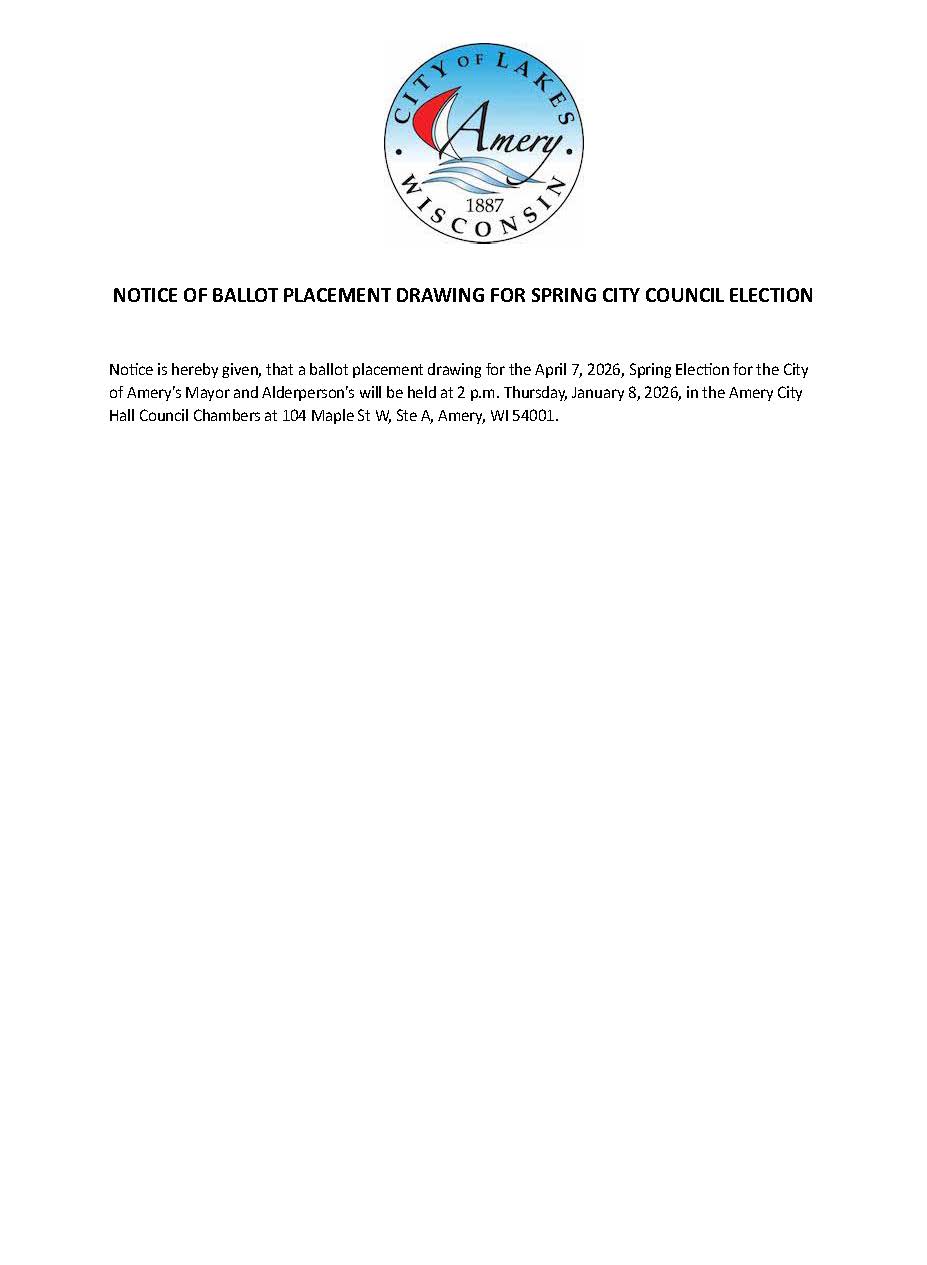 NOTICE OF BALLOT PLACEMENT DRAWING FOR SPRING CITY COUNCIL ELECTION 2026